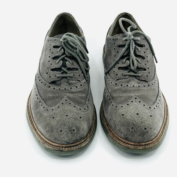 Vintage Y2K Cole Haan Gray Suede Wingtip Brogue Oxford Dress Shoes